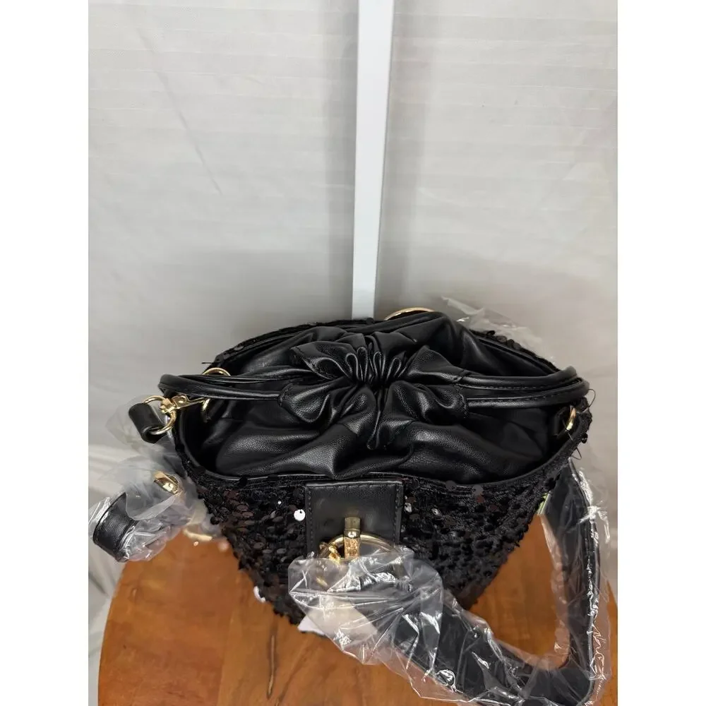 Badgley Mischka Black Sequin Bucket Bag NWT Crossbody MSRP $159